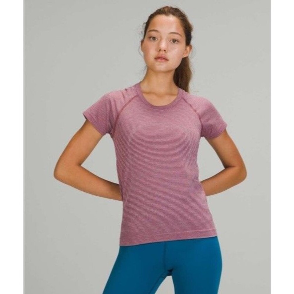 Lululemon Swiftly Tech Short Sleeve Shirt 2.0 Race Length Pink Purple Stripes 2